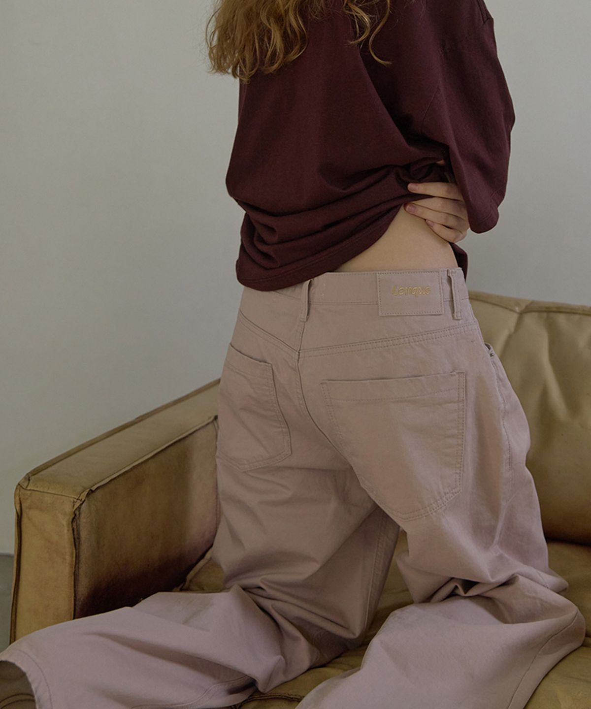 론크(LONQUE) WASHED WIDE COTTON PANTS (PINK BEIGE)