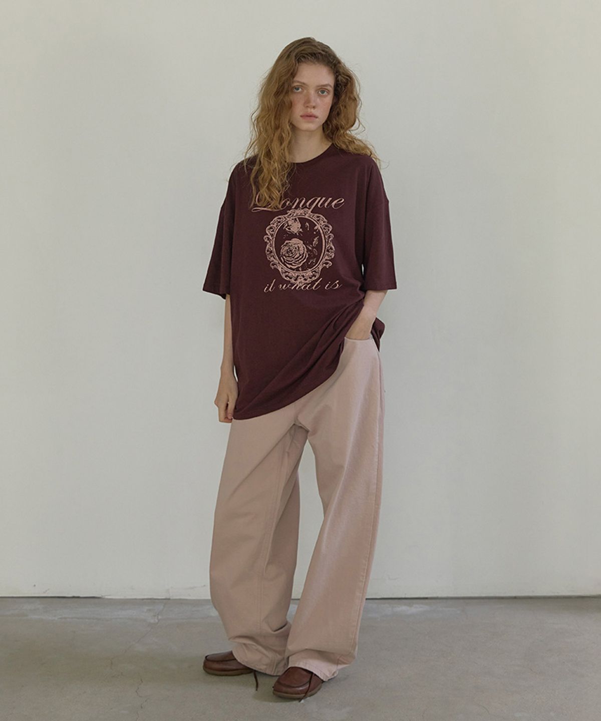 론크(LONQUE) WASHED WIDE COTTON PANTS (PINK BEIGE)