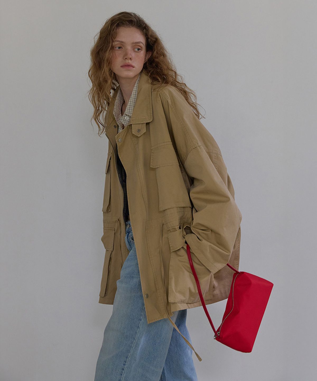 론크(LONQUE) HIGH NECK WASHED WORK JACKET (BEIGE)