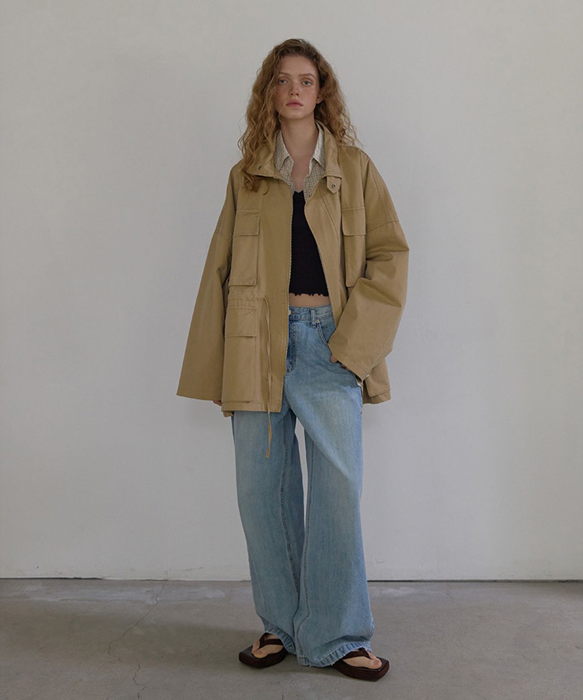 론크(LONQUE) HIGH NECK WASHED WORK JACKET (BEIGE)