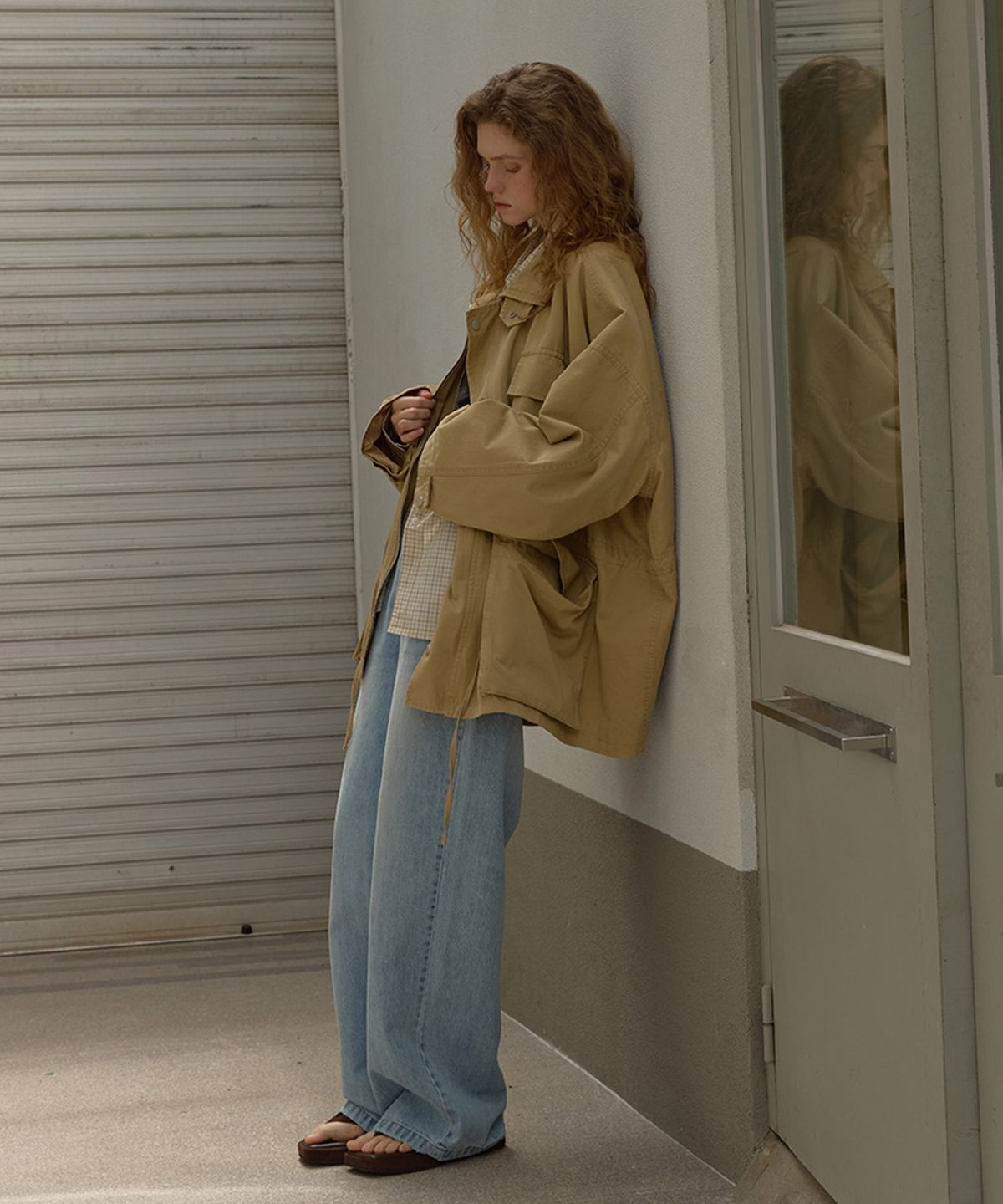 론크(LONQUE) HIGH NECK WASHED WORK JACKET (BEIGE)