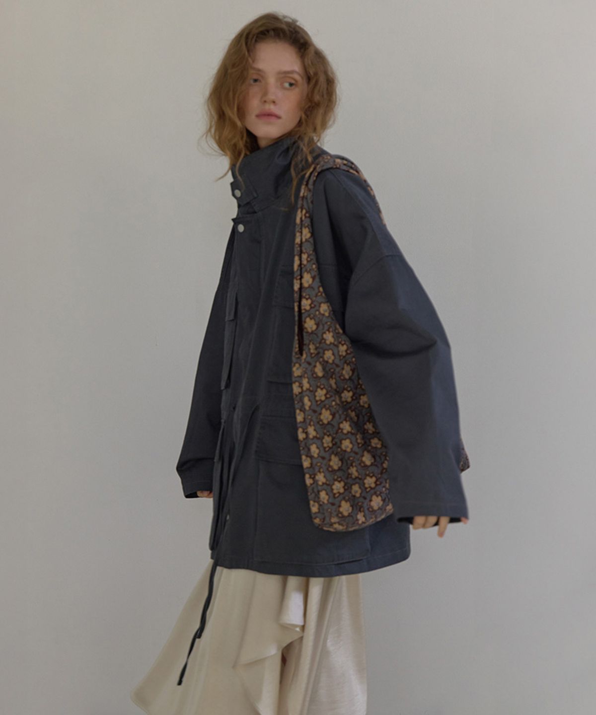 론크(LONQUE) HIGH NECK WASHED WORK JACKET (CHARCOAL)