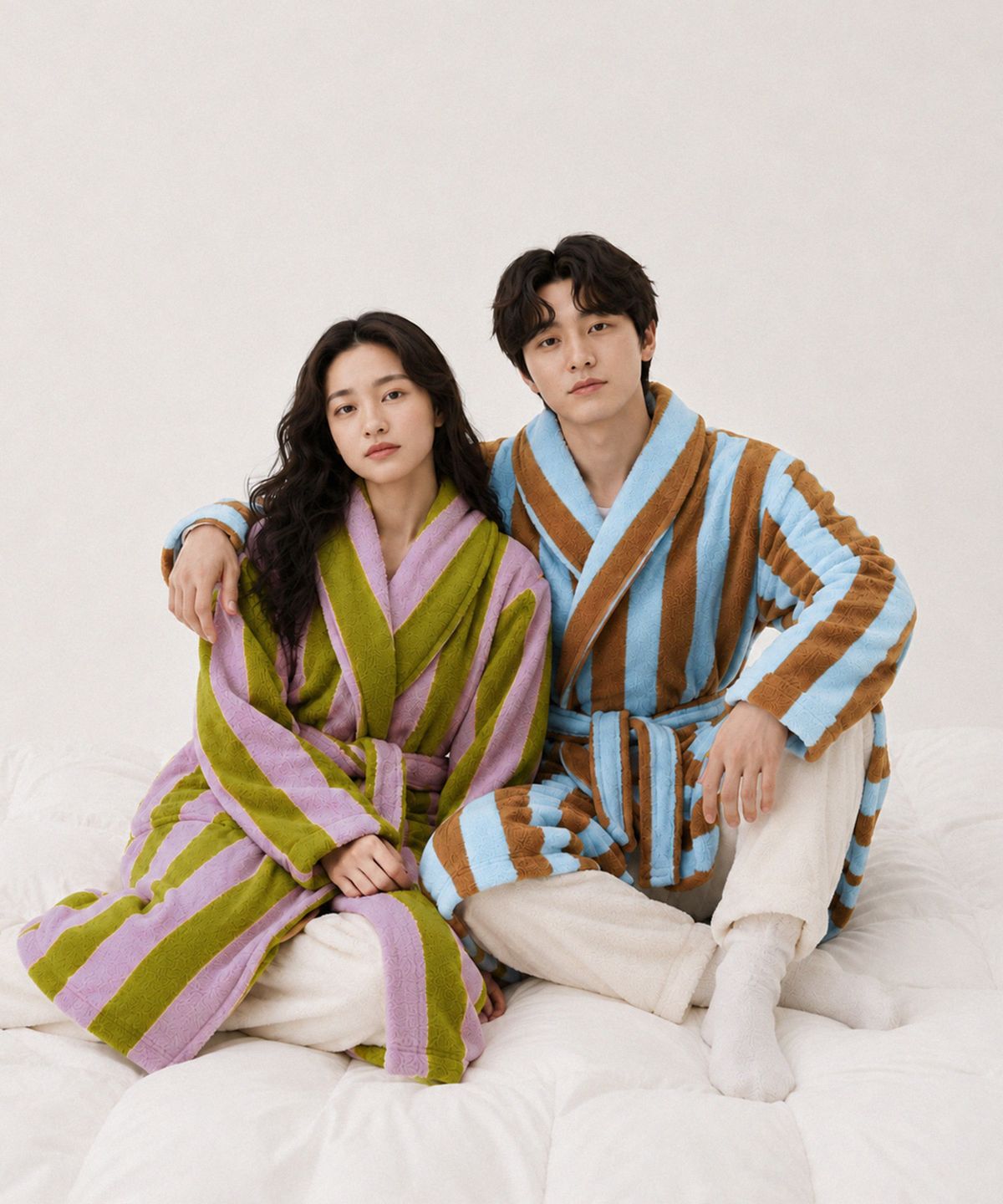 데데리트(DEDERIT) 극세사 캔디 스트라이프 로브 남녀공용 샤워 가운
