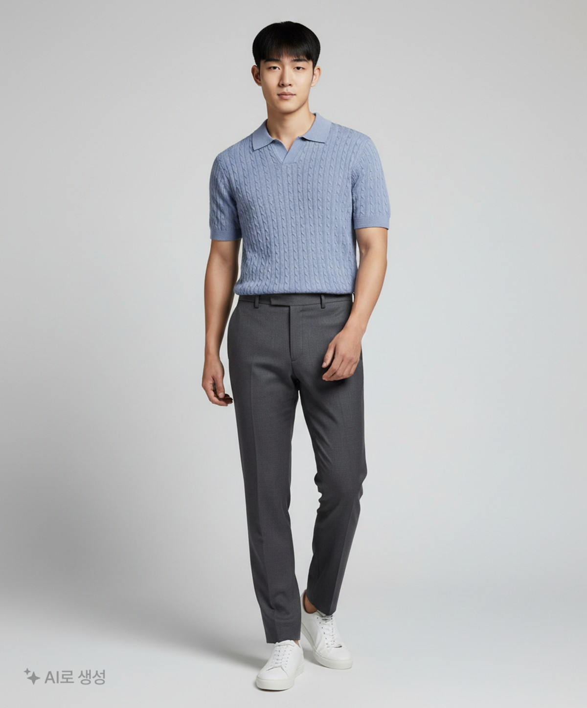 커스텀어클락(COSTUME O’CLOCK) 쿨 린넨라이크 케이블 카라 숏 슬리브 니트 10 COLOR S