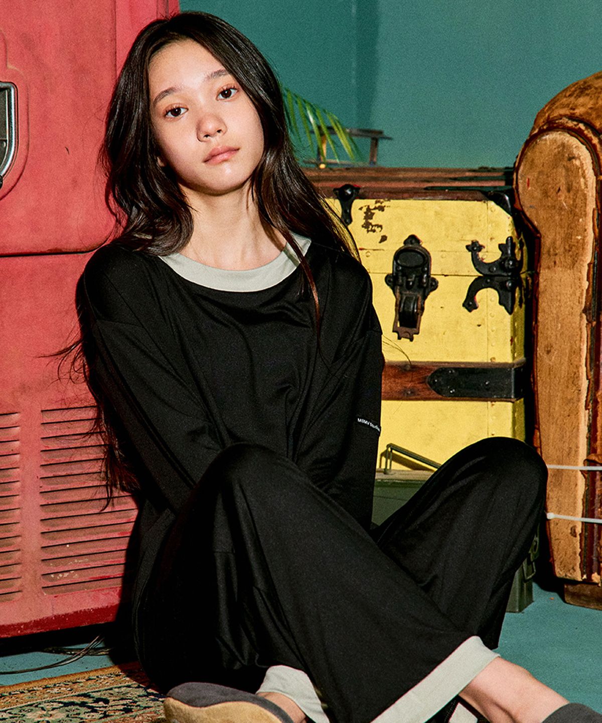 마밤(MAVARM) MSMV 피치기모 링거 아동 9부 내의 세트 [무드블랙]