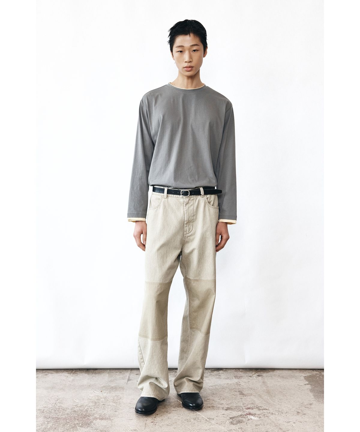 유스(YOUTH) Cut-off Layered L/S T-Shirt - Grey & Yellow