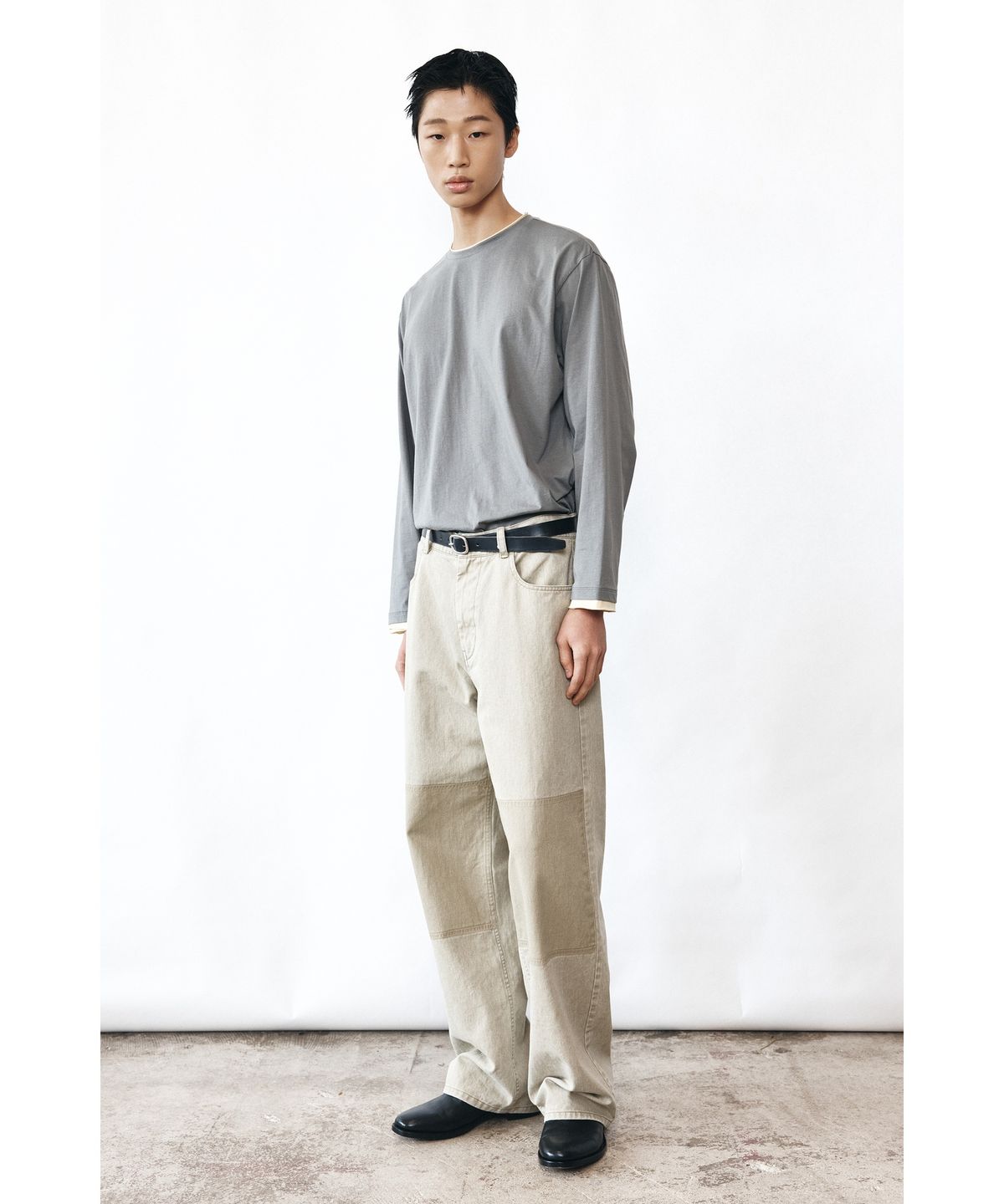 유스(YOUTH) Cut-off Layered L/S T-Shirt - Grey & Yellow