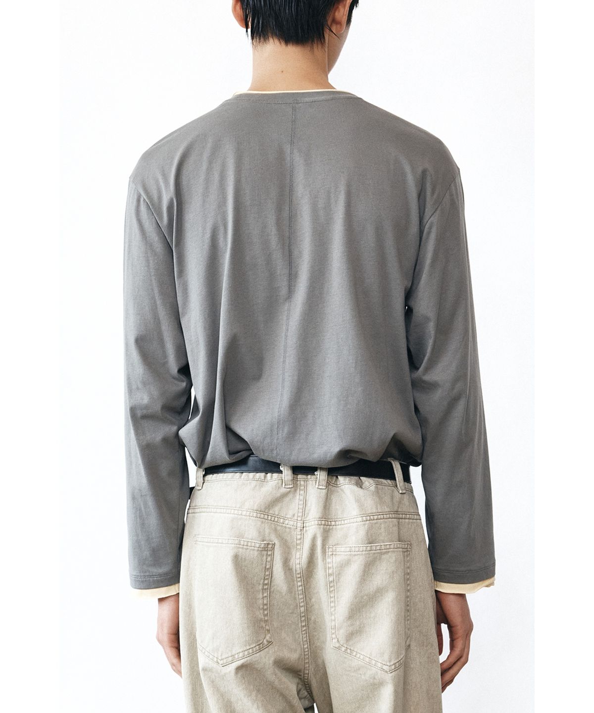 유스(YOUTH) Cut-off Layered L/S T-Shirt - Grey & Yellow