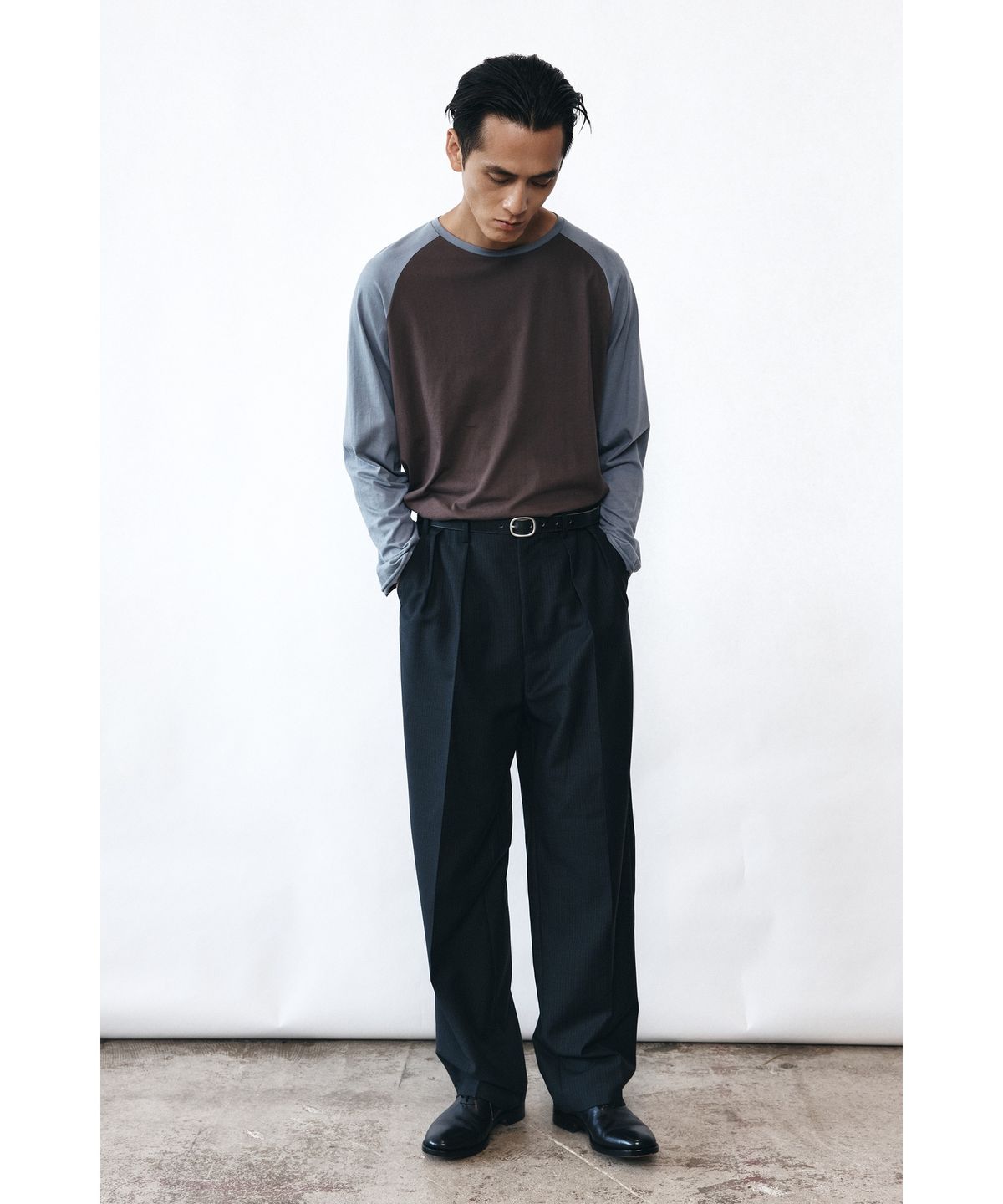 유스(YOUTH) Cut-off Raglan L/S T-shirt - Brown & Blue