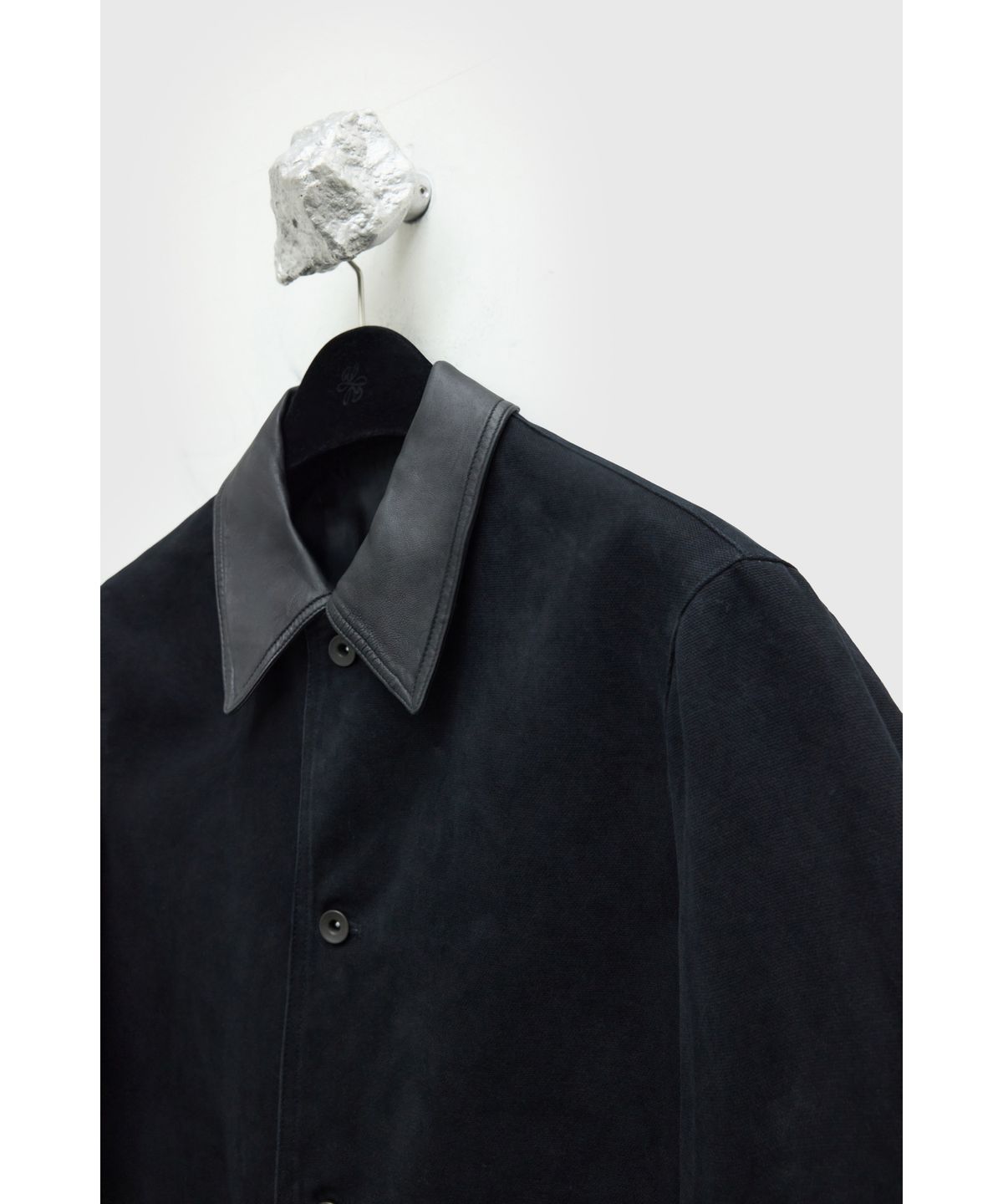 유스(YOUTH) Leather Collar Half Coat - Black