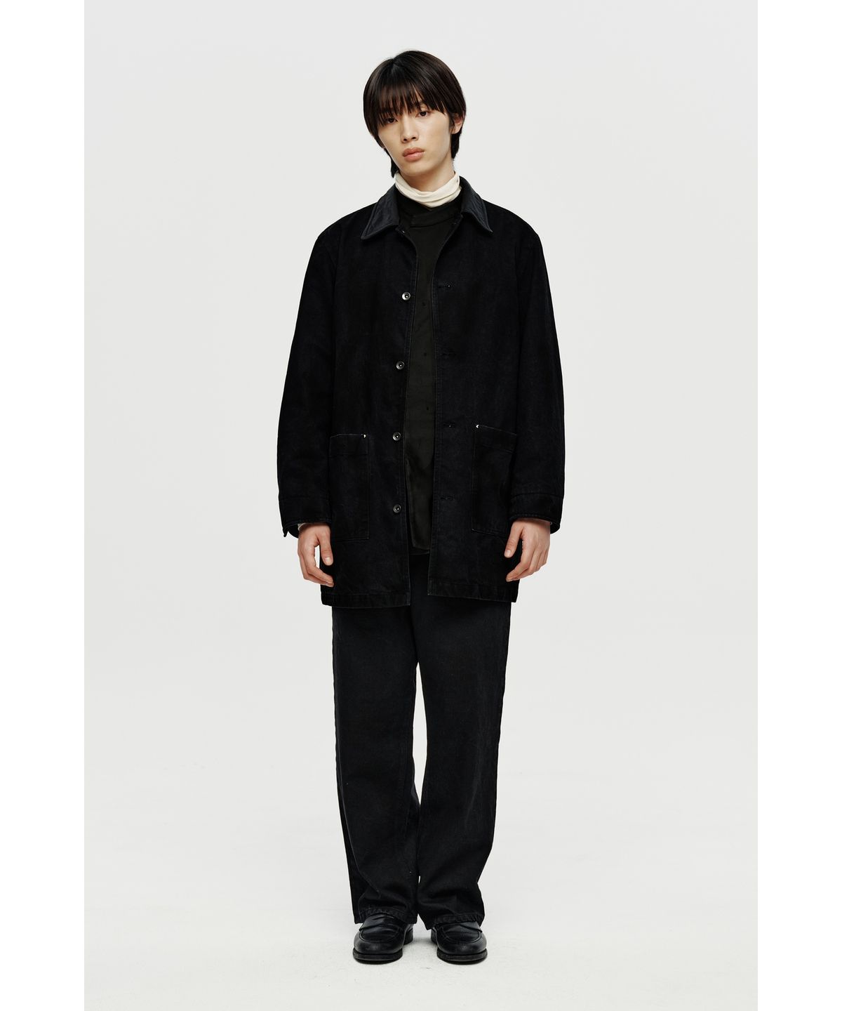 유스(YOUTH) Leather Collar Half Coat - Black