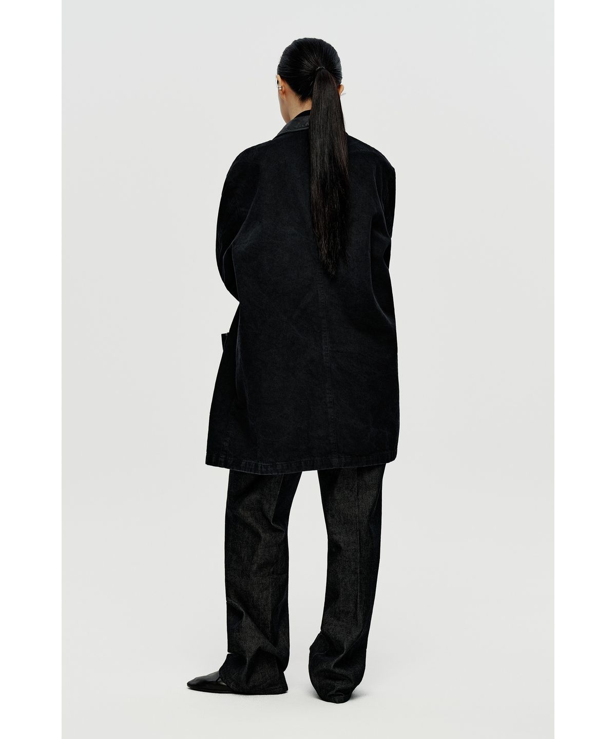 유스(YOUTH) Leather Collar Half Coat - Black