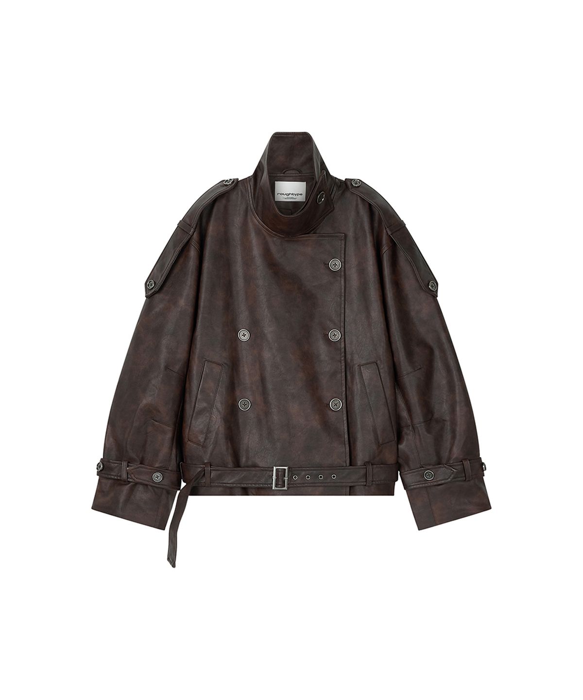 로타입(ROUGHTYPE) High-neck Belted Leather Jacket - Burgundy
