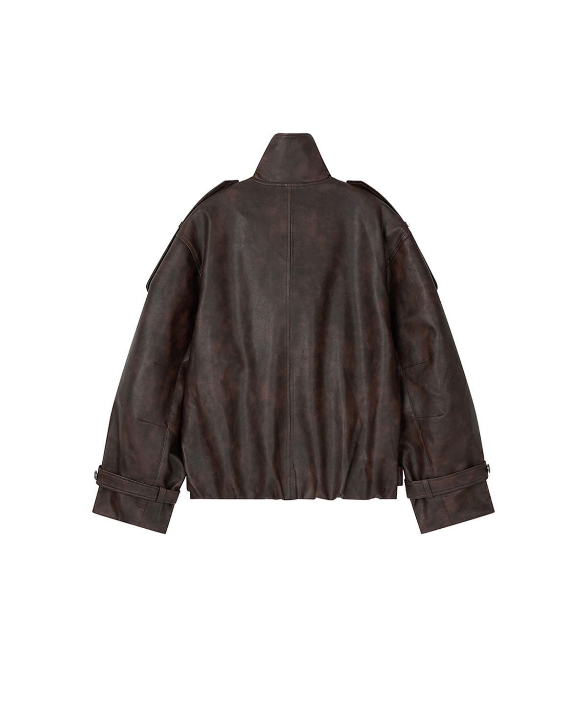 로타입(ROUGHTYPE) High-neck Belted Leather Jacket - Burgundy