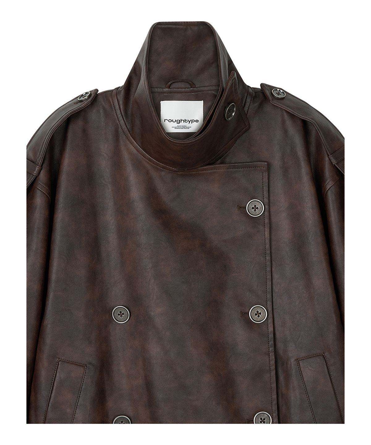 로타입(ROUGHTYPE) High-neck Belted Leather Jacket - Burgundy