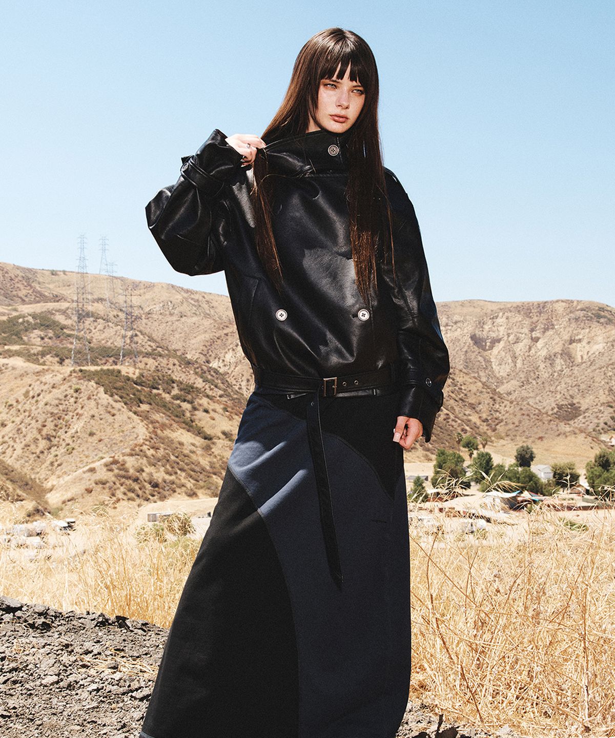 로타입(ROUGHTYPE) High-neck Belted Leather Jacket - Black