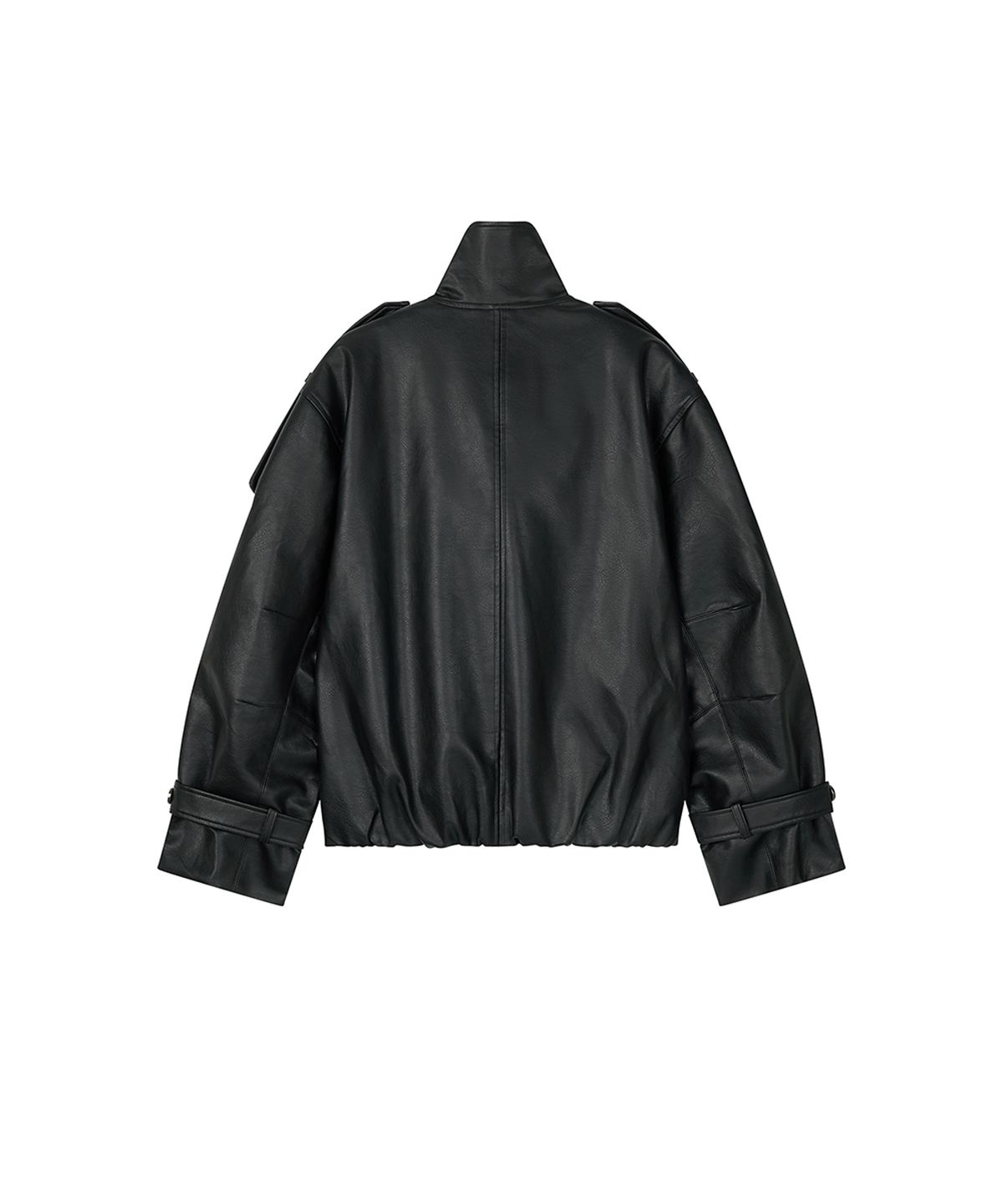 로타입(ROUGHTYPE) High-neck Belted Leather Jacket - Black