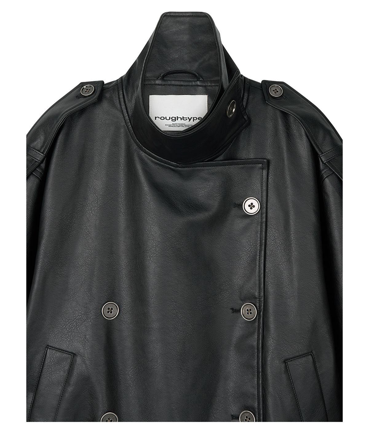로타입(ROUGHTYPE) High-neck Belted Leather Jacket - Black
