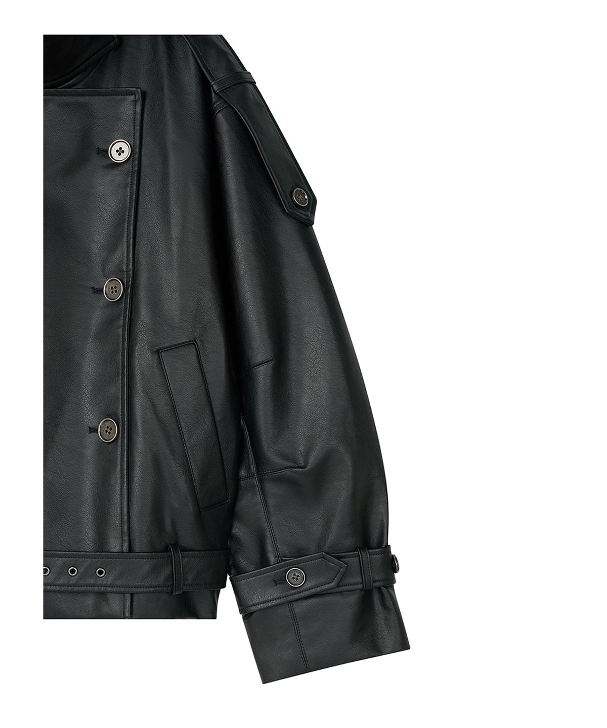 로타입(ROUGHTYPE) High-neck Belted Leather Jacket - Black