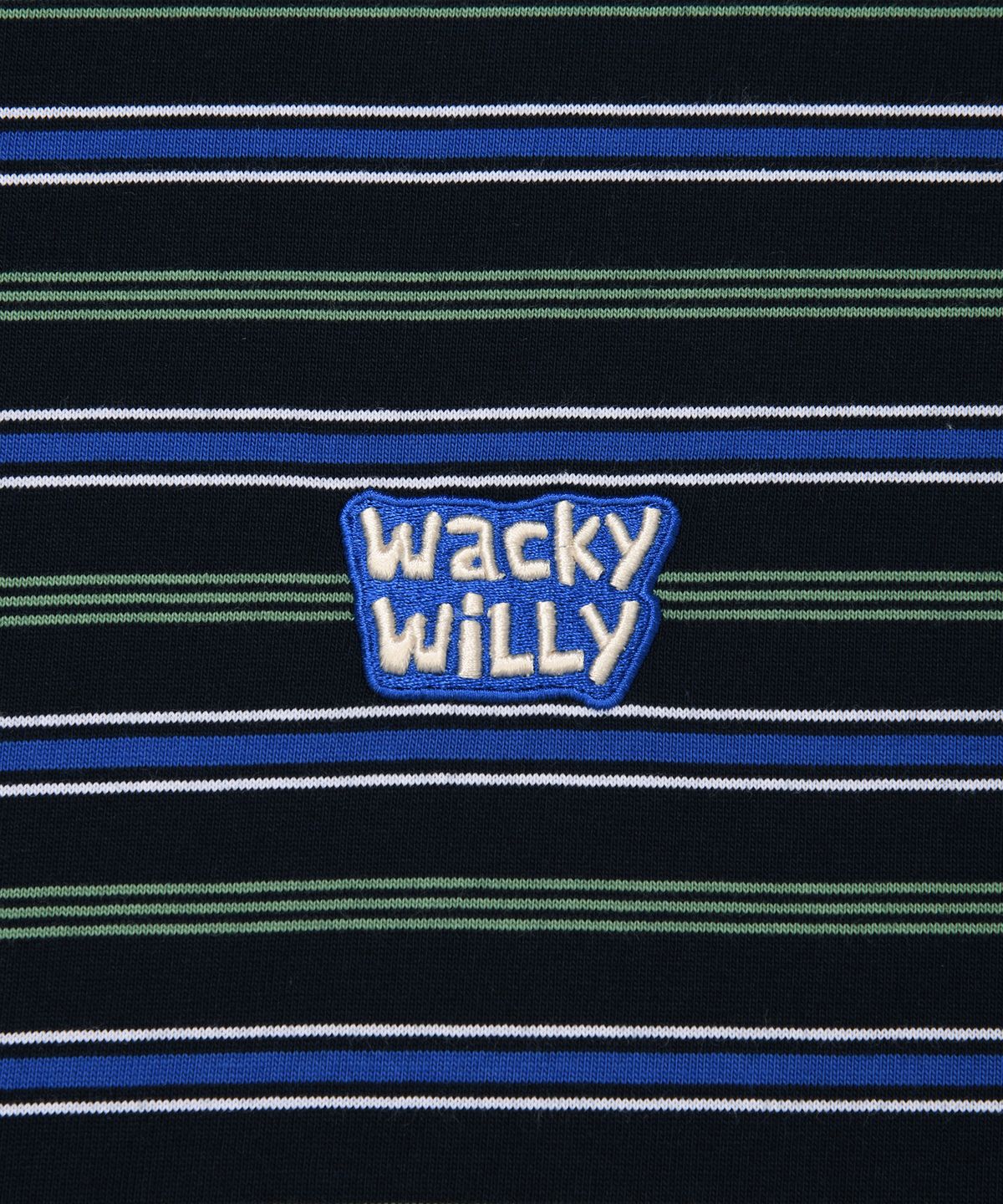 와키윌리(WACKY WILLY) 스몰 로고 멀티 스트라이프 롱슬리브 네이비
