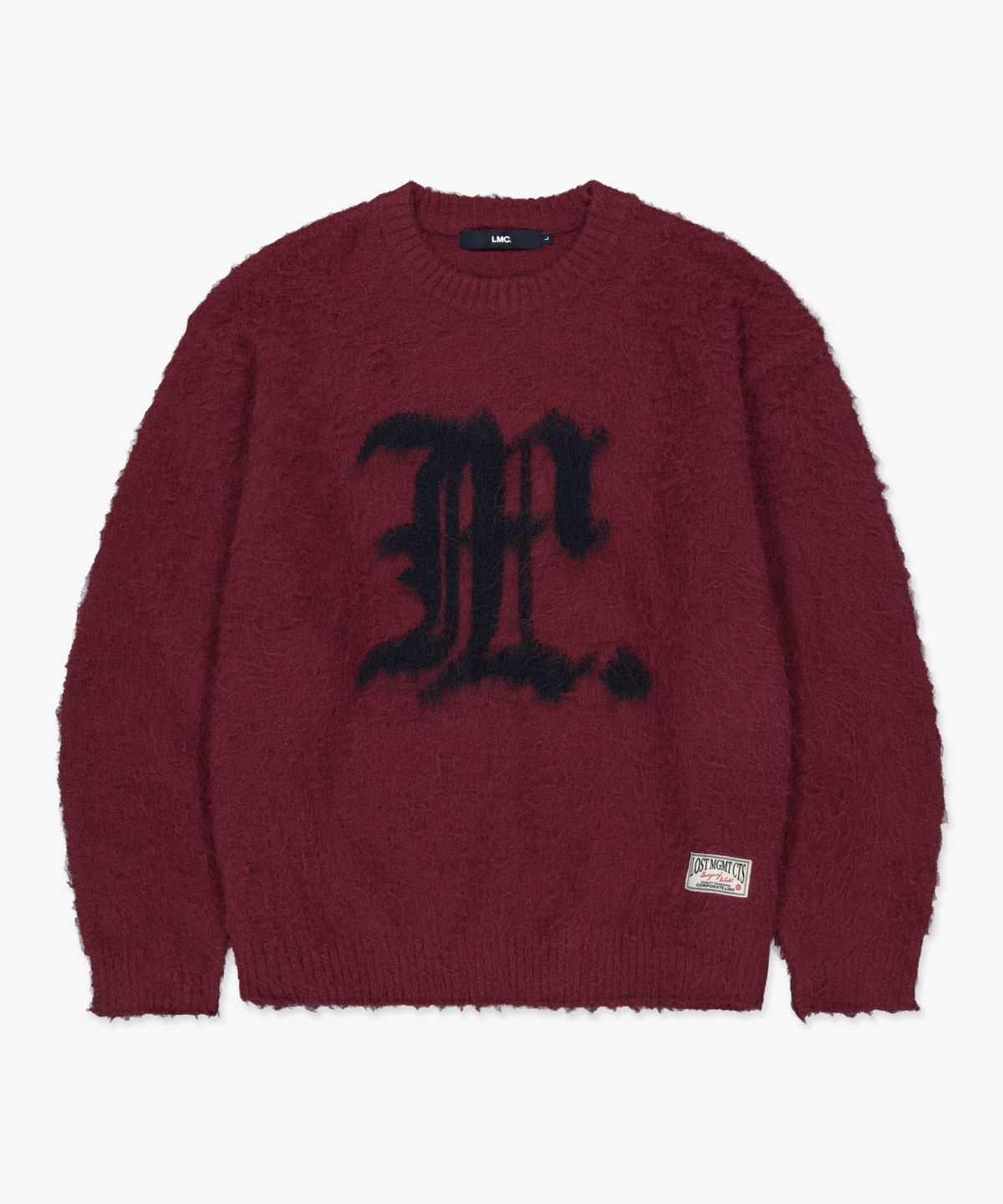 엘엠씨(LMC) GOTHIC LOGO BRUSH ROUND KNIT burgundy