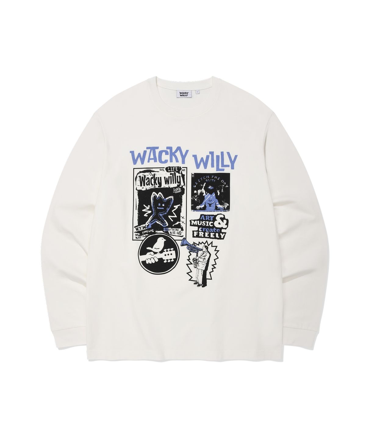 와키윌리(WACKY WILLY) 아트 콜라주 롱슬리브 화이트