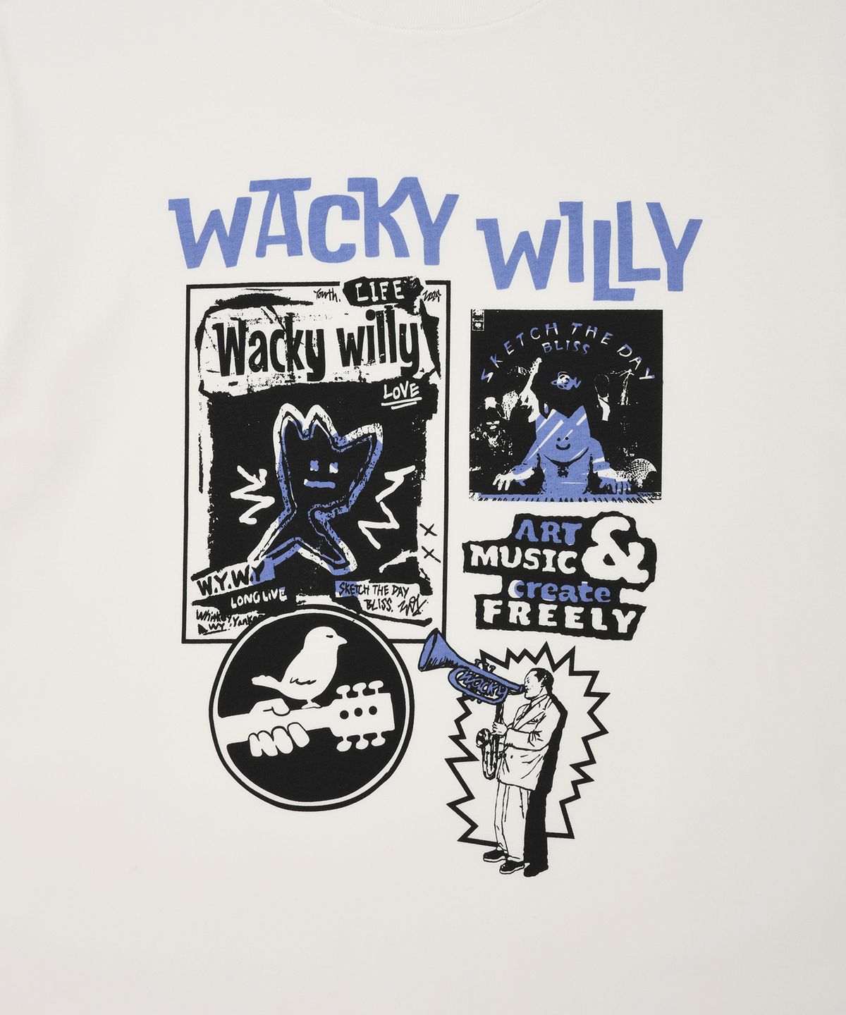 와키윌리(WACKY WILLY) 아트 콜라주 롱슬리브 화이트