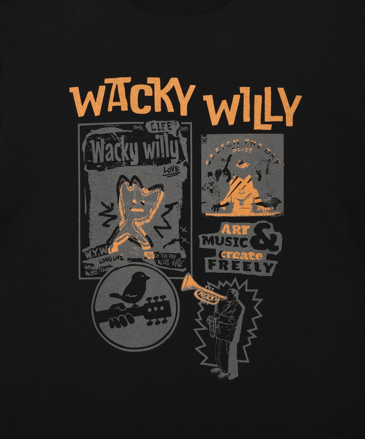 와키윌리(WACKY WILLY) 아트 콜라주 롱슬리브 블랙