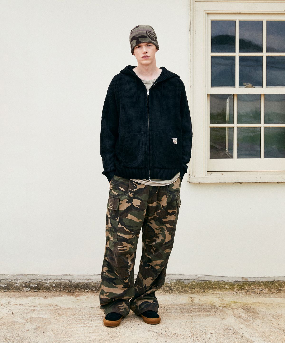 엘엠씨(LMC) SPRAY DYED WAFFLE KNIT ZIP-UP black
