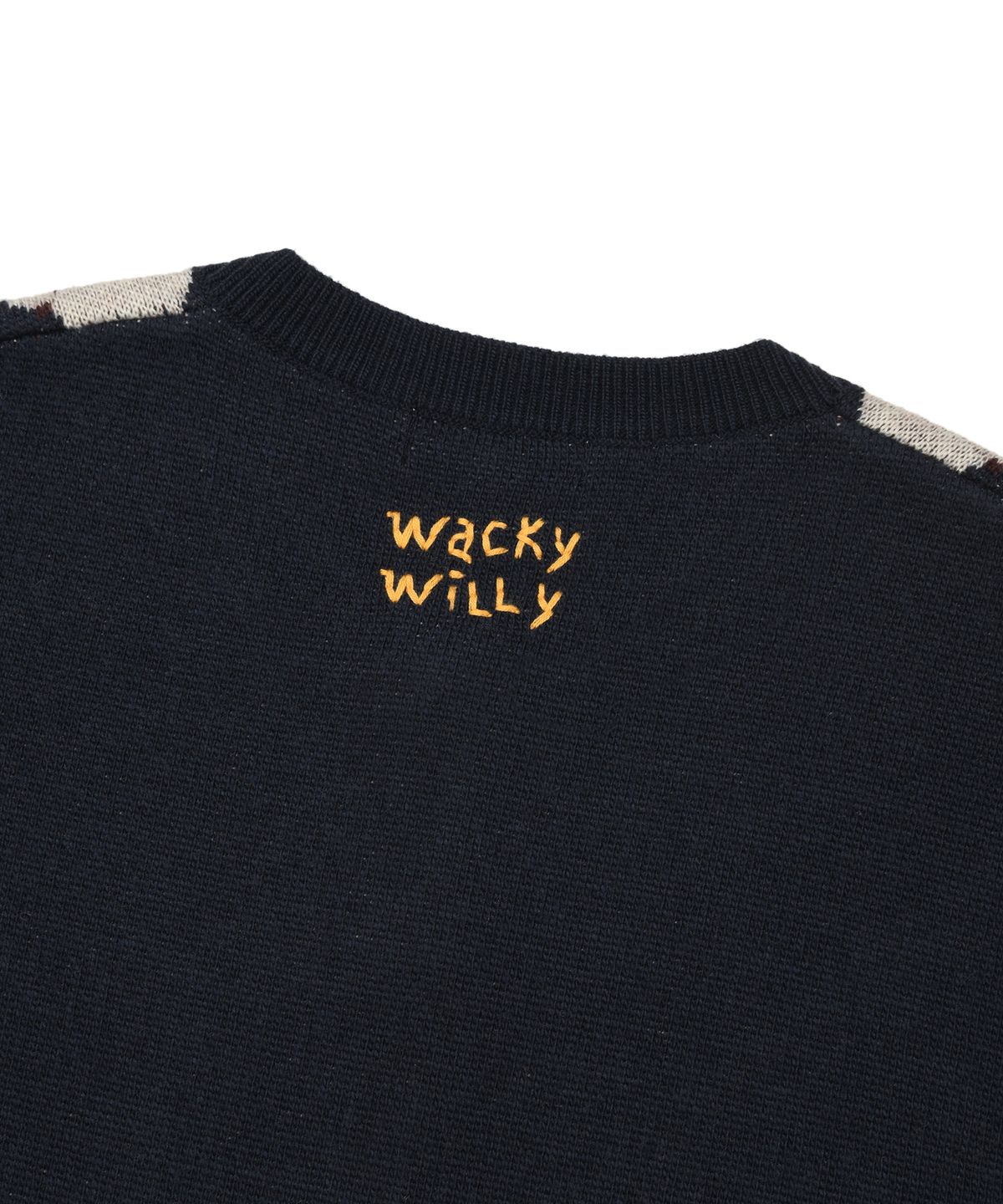 와키윌리(WACKY WILLY) 우먼스 아가일 라운드넥 가디건 다크 네이비