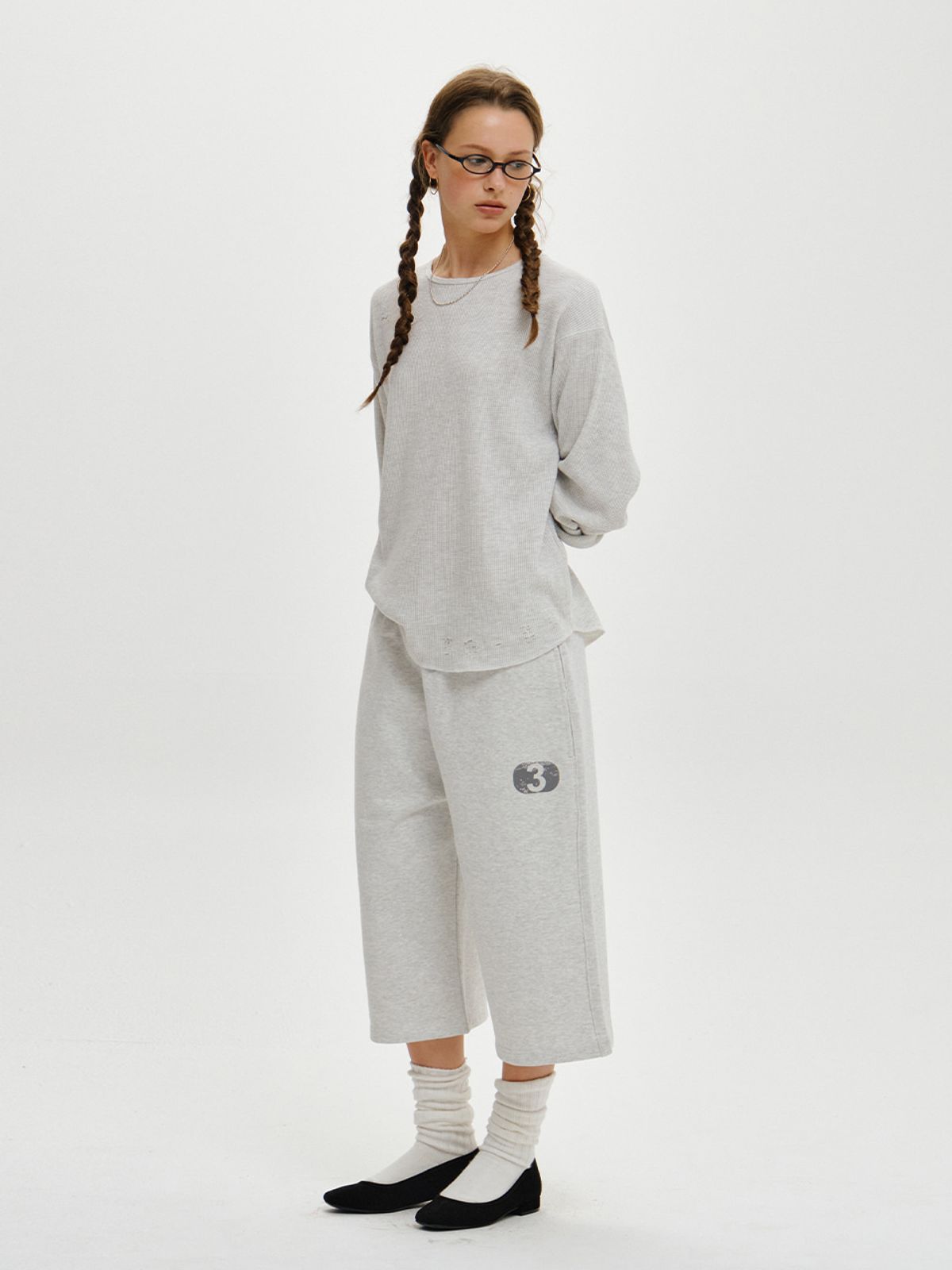 플리즈프로젝트(PLZPROJECT) 3 SWEAT BERMUDA PANTS, WHITE MELANGE