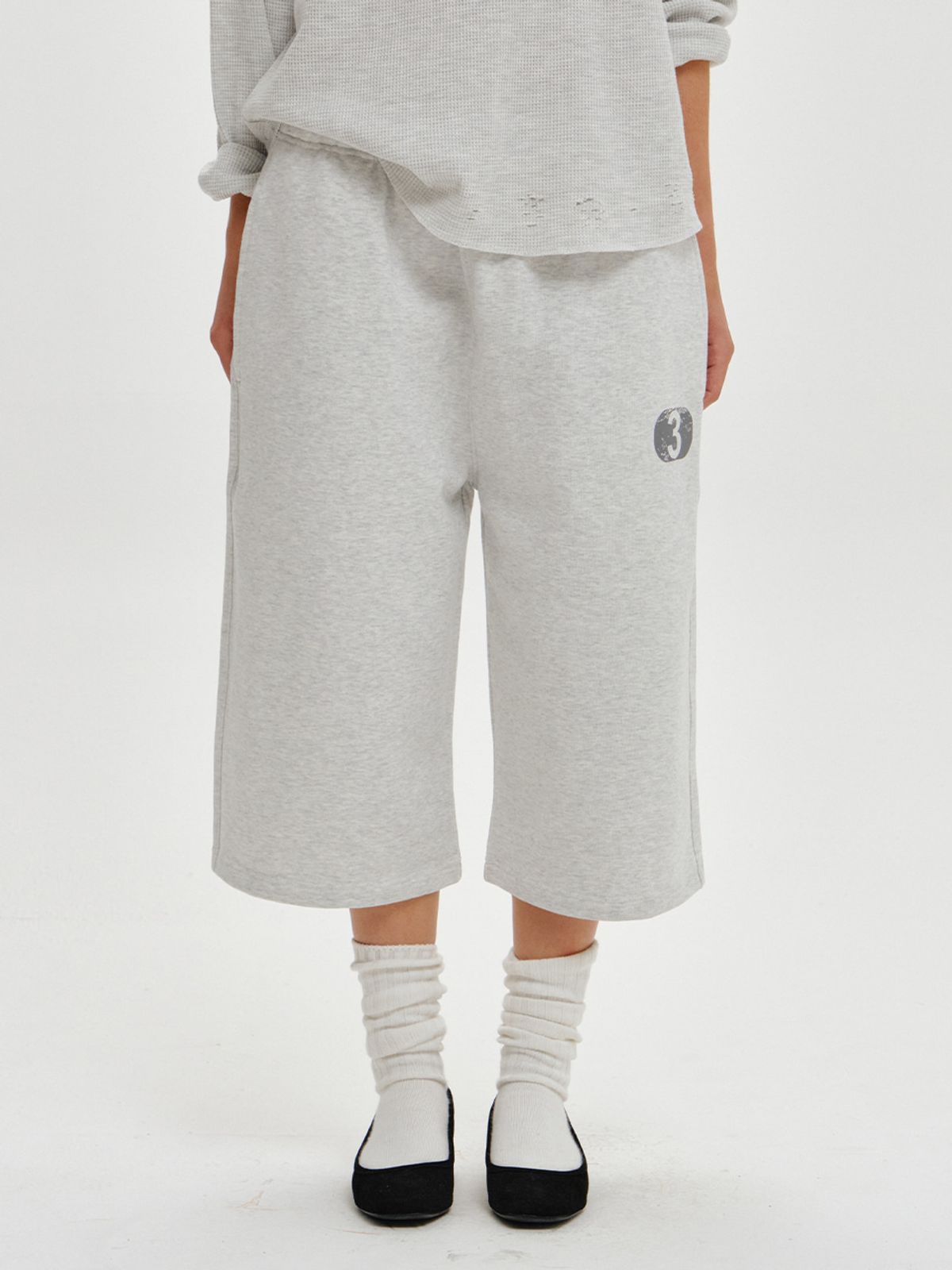 플리즈프로젝트(PLZPROJECT) 3 SWEAT BERMUDA PANTS, WHITE MELANGE
