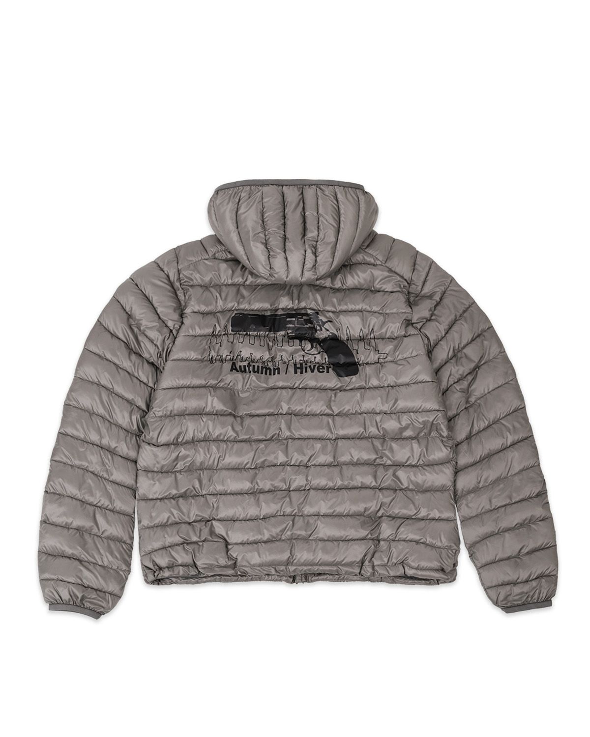 더뮤지엄비지터(THEMUSEUMVISITOR) REVOLVER THINSULATE HOODED DIAGONAL ZIP JACKET (GREY)