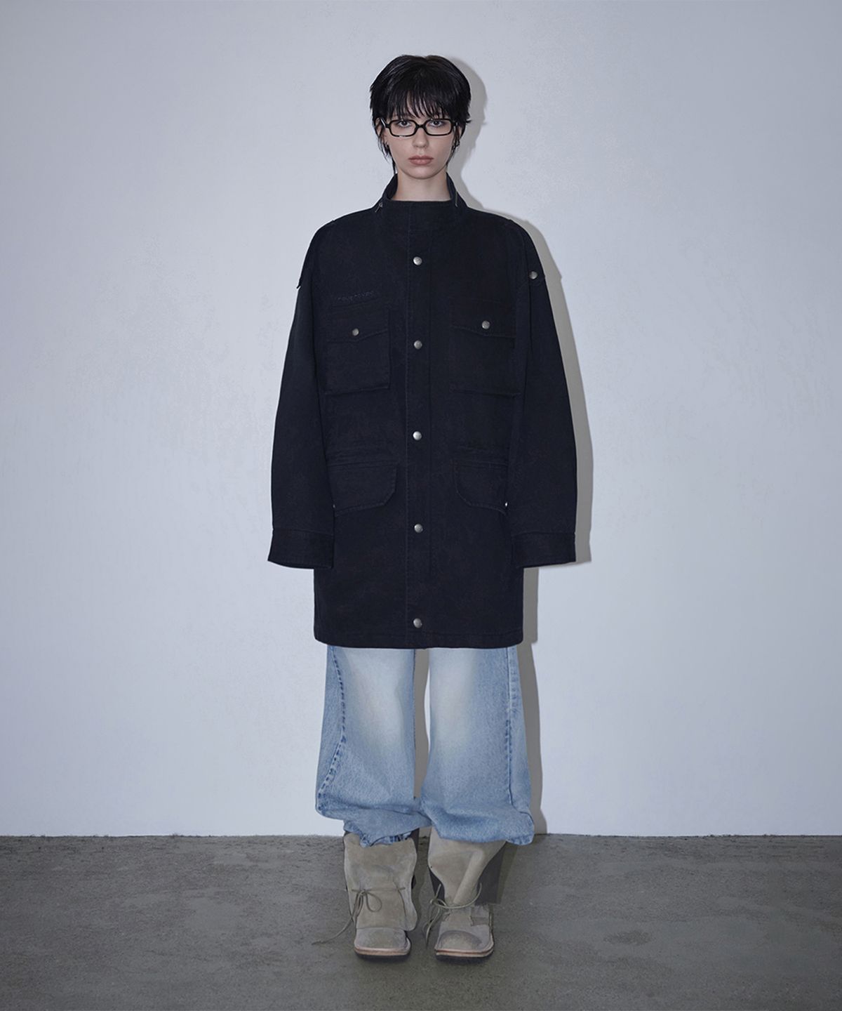 로타입(ROUGHTYPE) Washed Safari Mid Jacket - Black