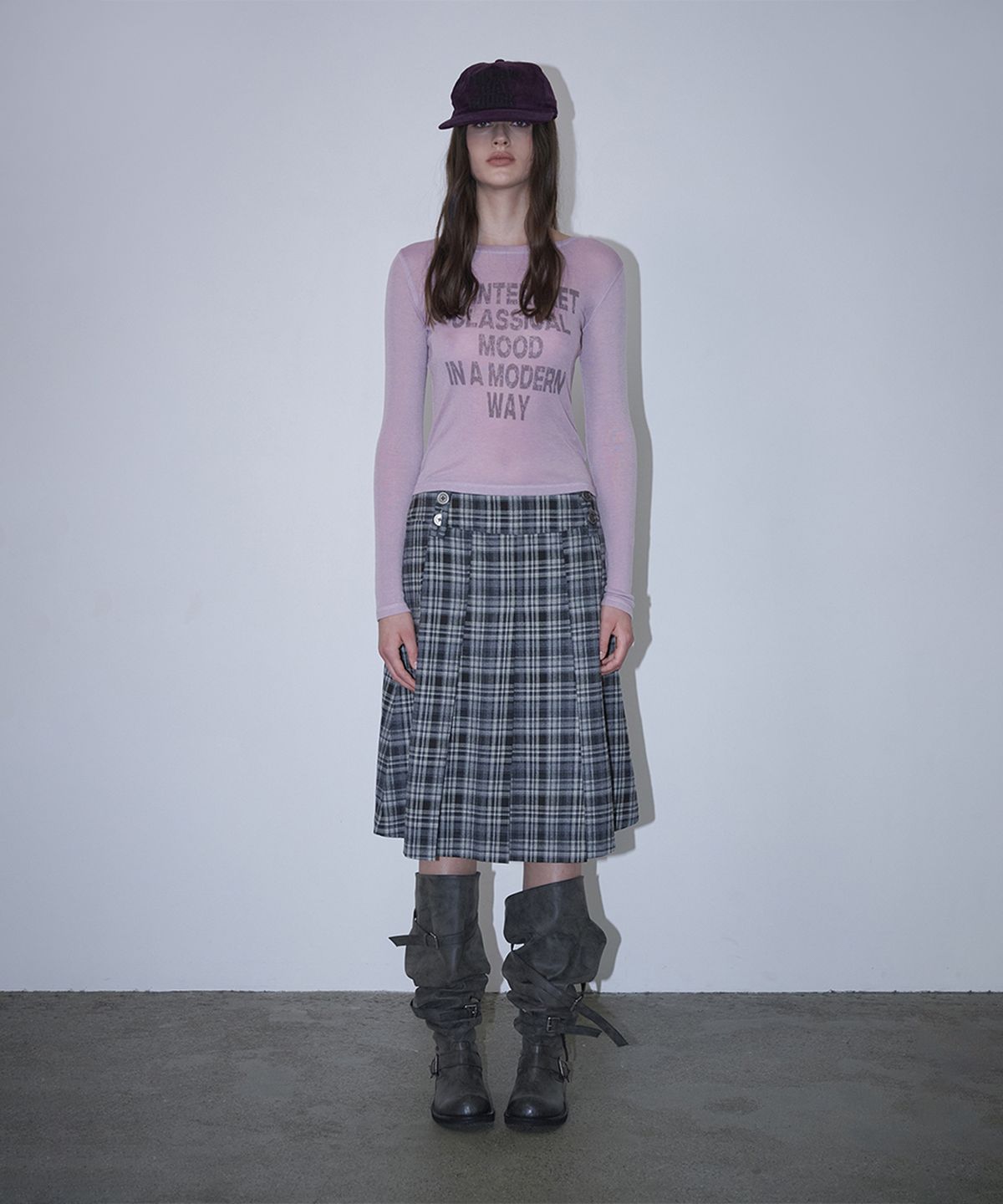 로타입(ROUGHTYPE) Double-belt Pleated Skirt - Gray