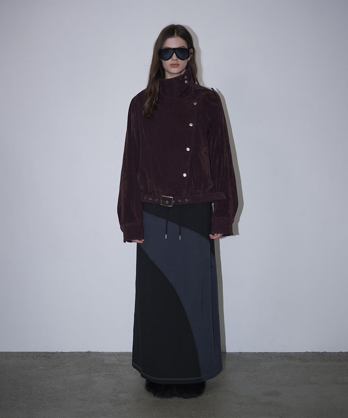 로타입(ROUGHTYPE) High-neck Suede Leather Jacket - Burgundy