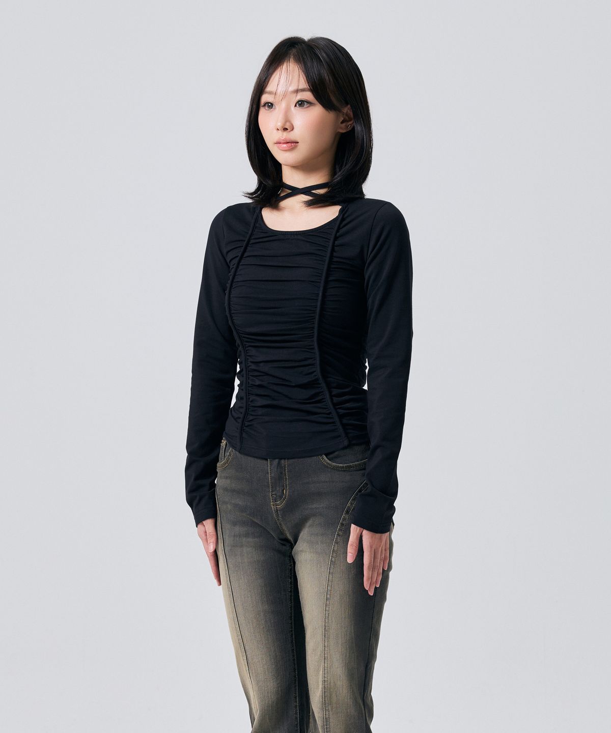 아리킴(ARIKIM) LISE SHIRRING TOP / BLACK