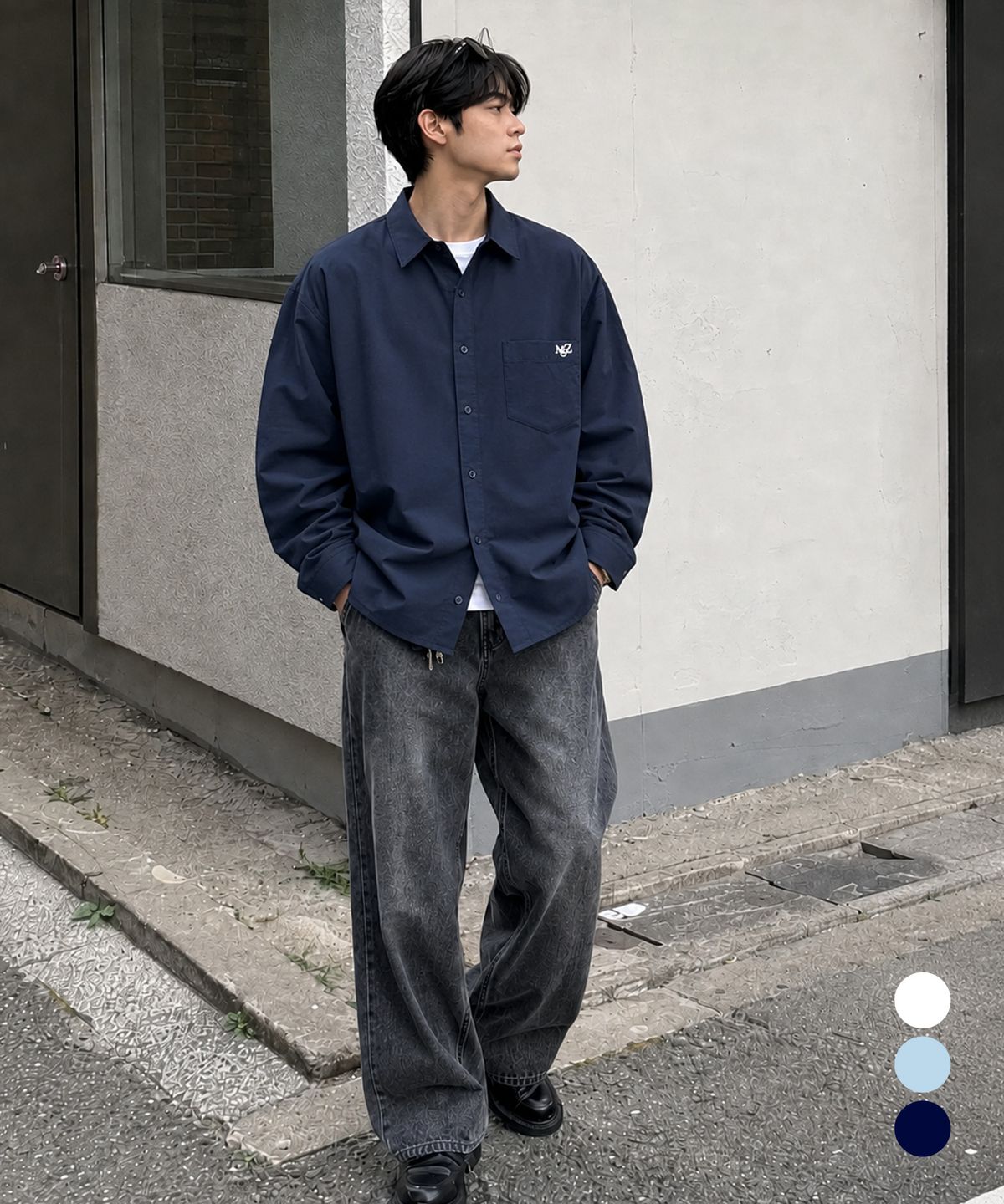 모즈모즈(MOZMOZ) 나일론 오버핏 베이직 셔츠 3color