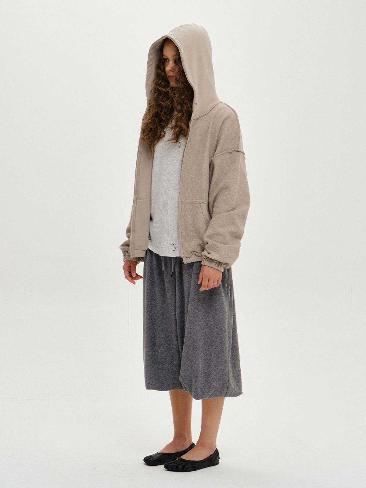 플리즈프로젝트(PLZPROJECT) REVERSE SWEAT HOOD ZIP-UP, MUTE BEIGE