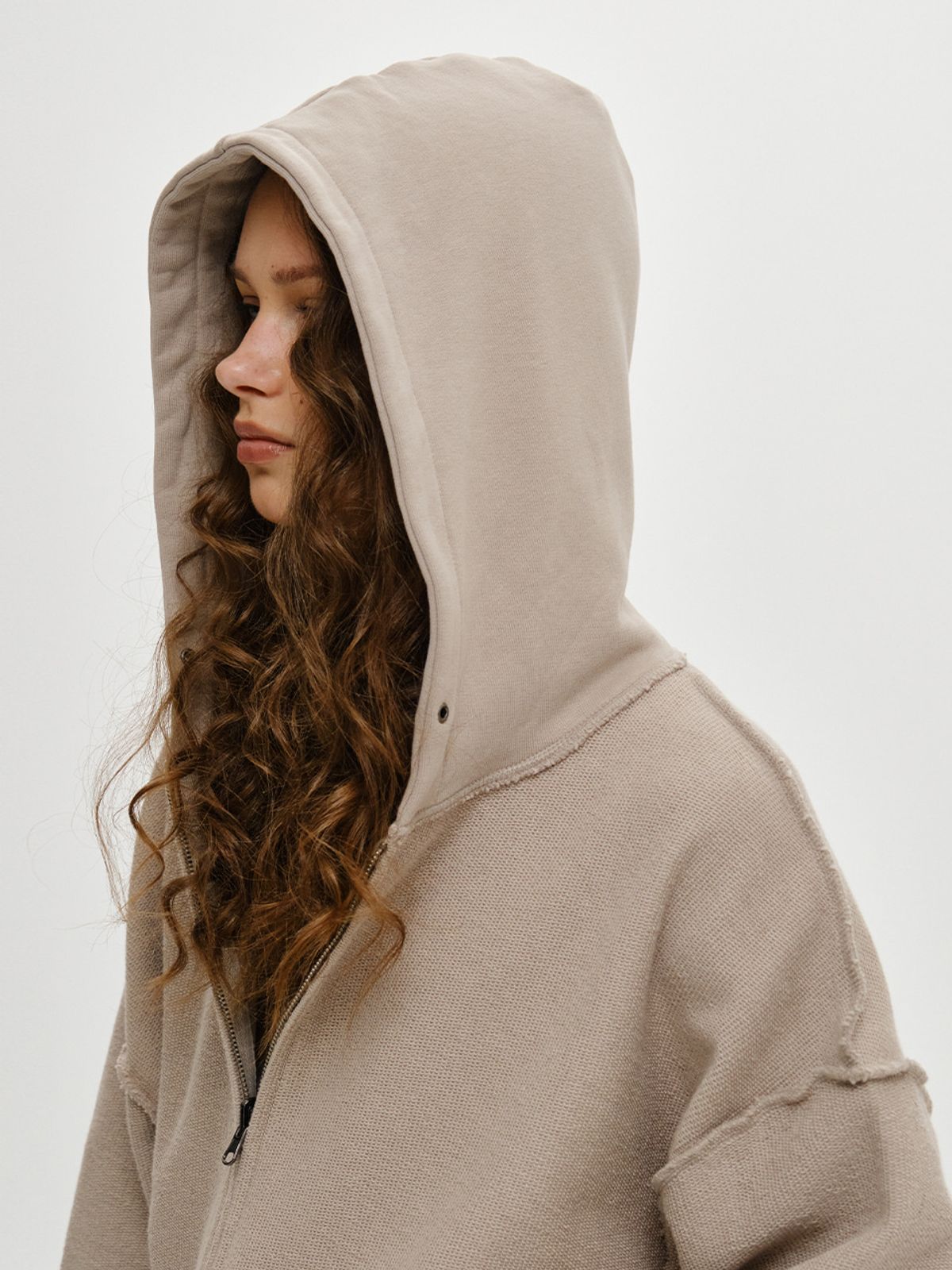 플리즈프로젝트(PLZPROJECT) REVERSE SWEAT HOOD ZIP-UP, MUTE BEIGE