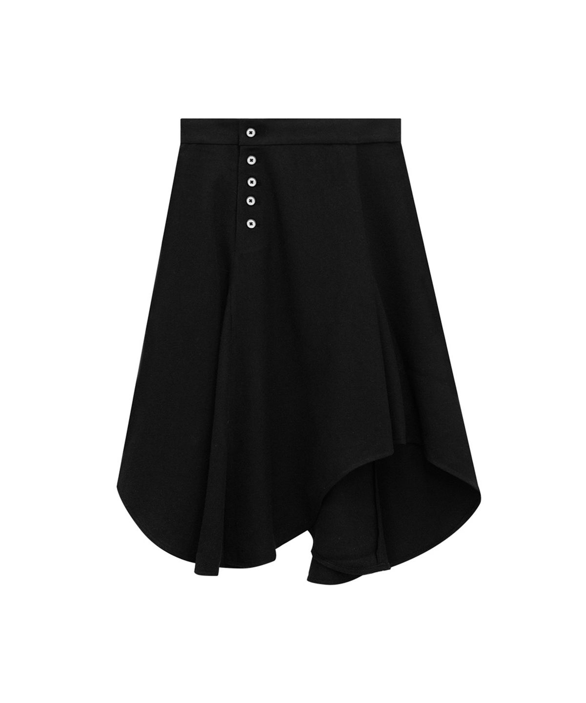 지도트(JIDOT) ASYMMETRIC BUTTON FLARE SKIRT BLACK