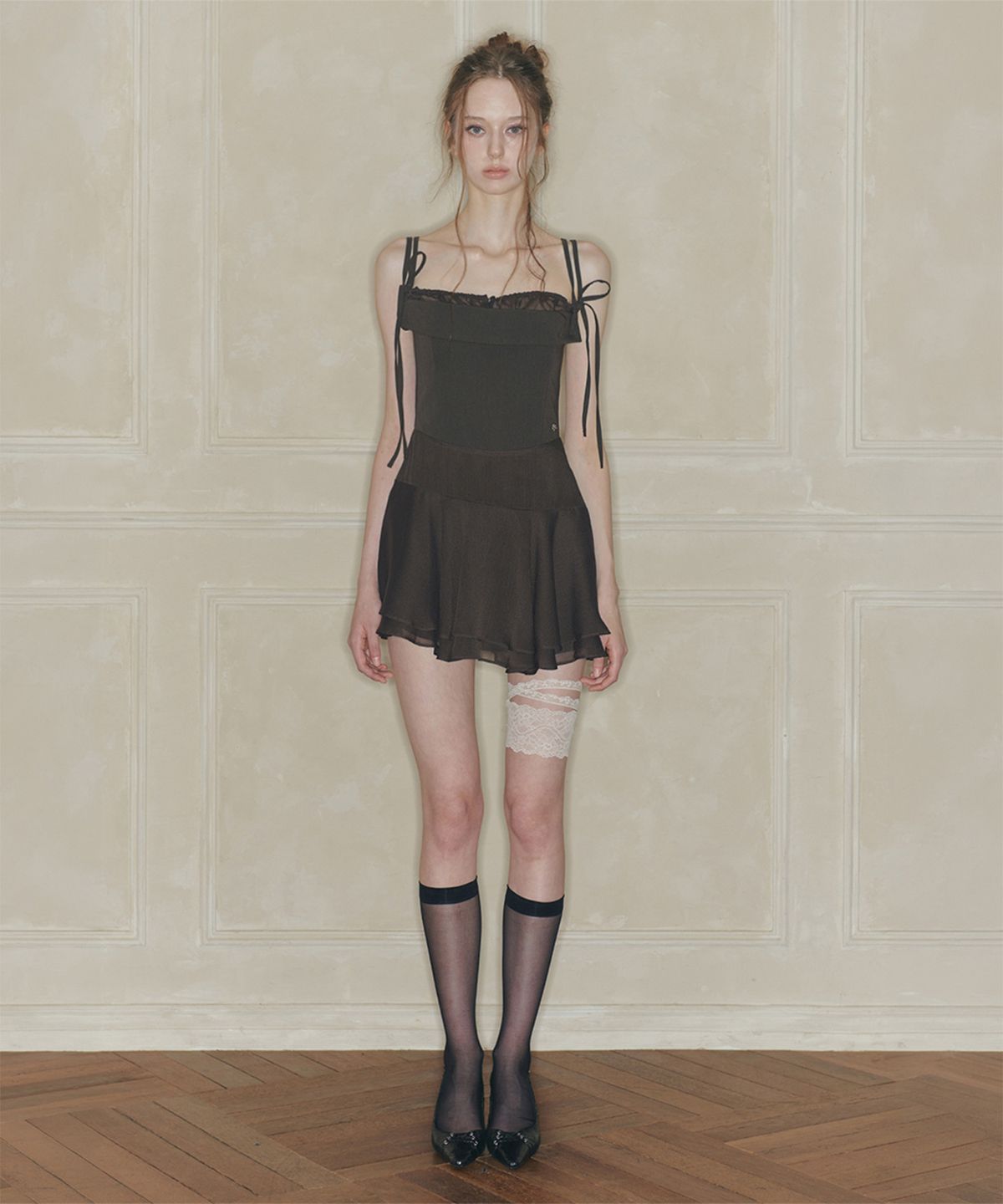 페인오어플레져(PAINORPLEASURE) HEART RIBBON DRESS brown