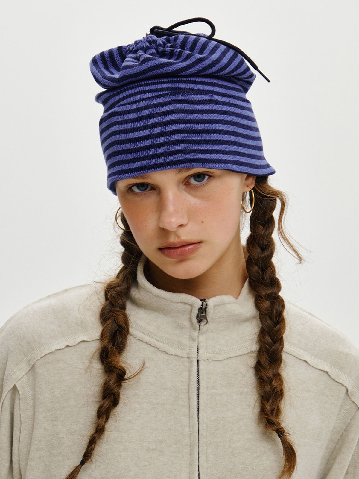 플리즈프로젝트(PLZPROJECT) TWO-WAY STRING BEANIE, NAVY