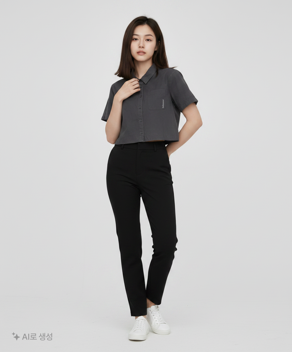 델리센트(DELICCENT) 뒤트임 크롭 반팔 셔츠 [BLACK] FREE