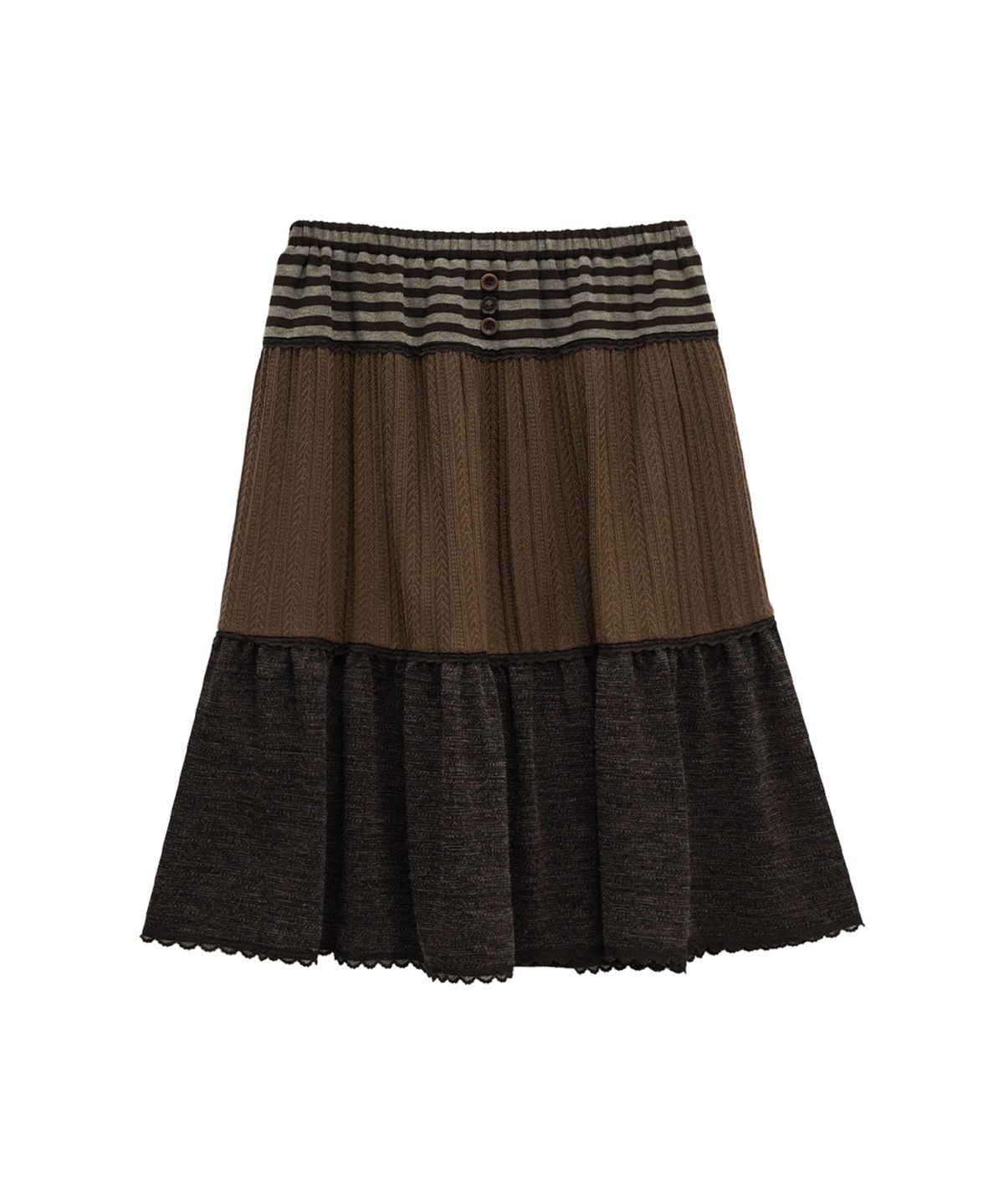 지도트(JIDOT) LAYERED KNIT TIERED SKIRT BROWN