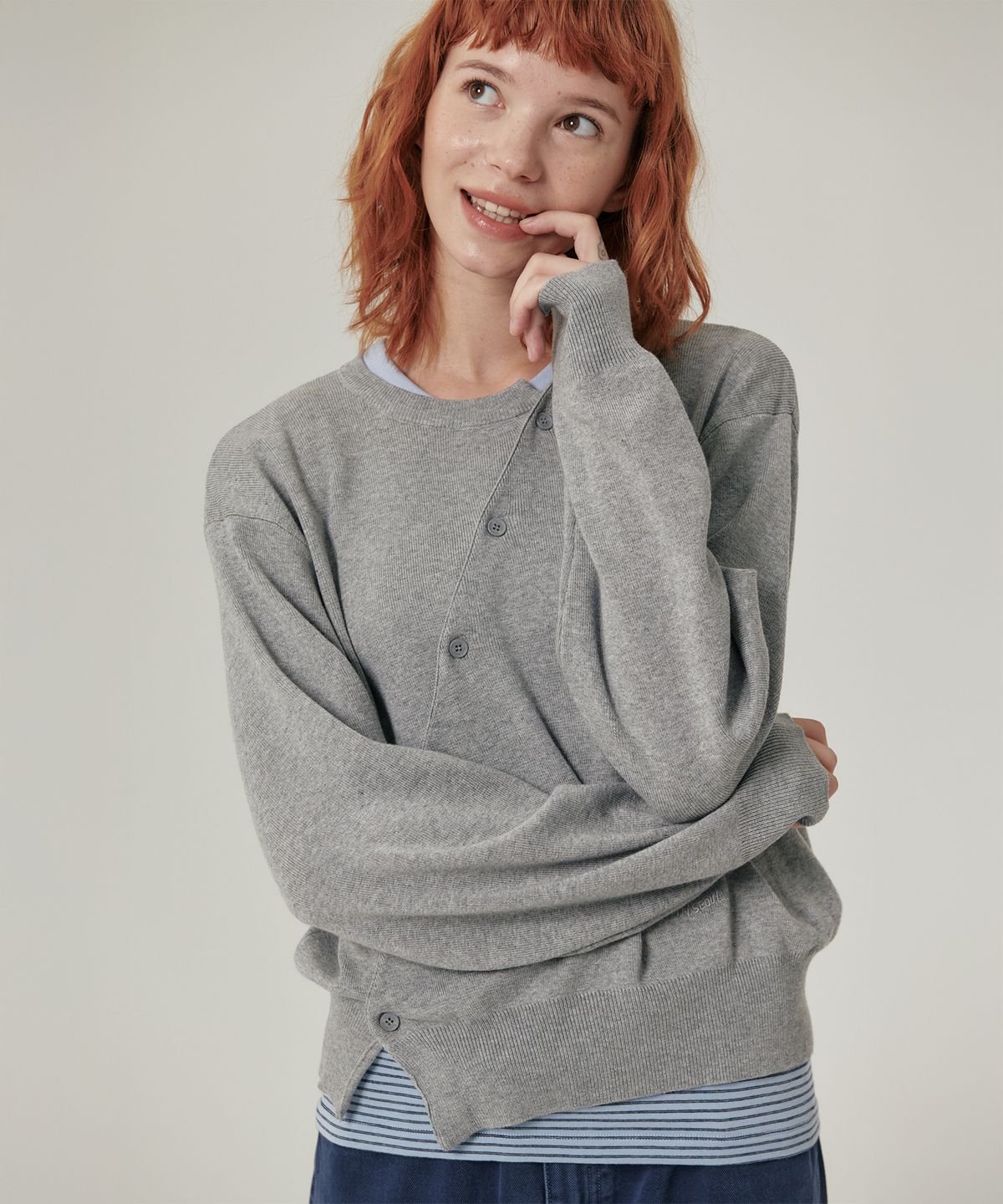 플랫웨이브 인 서울(FLATWAVE IN SEOUL) Floa Unbalanced Cardigan Grey