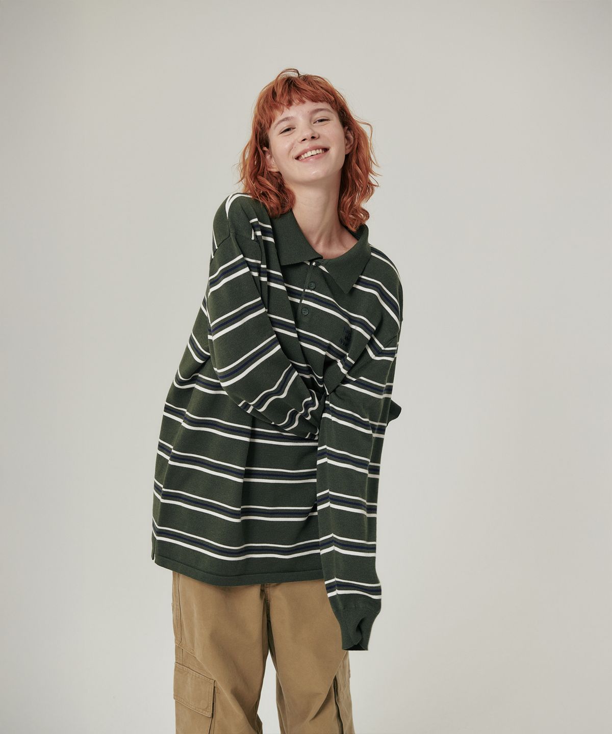 플랫웨이브 인 서울(FLATWAVE IN SEOUL) Oshen Stripe Pique Knit Khaki