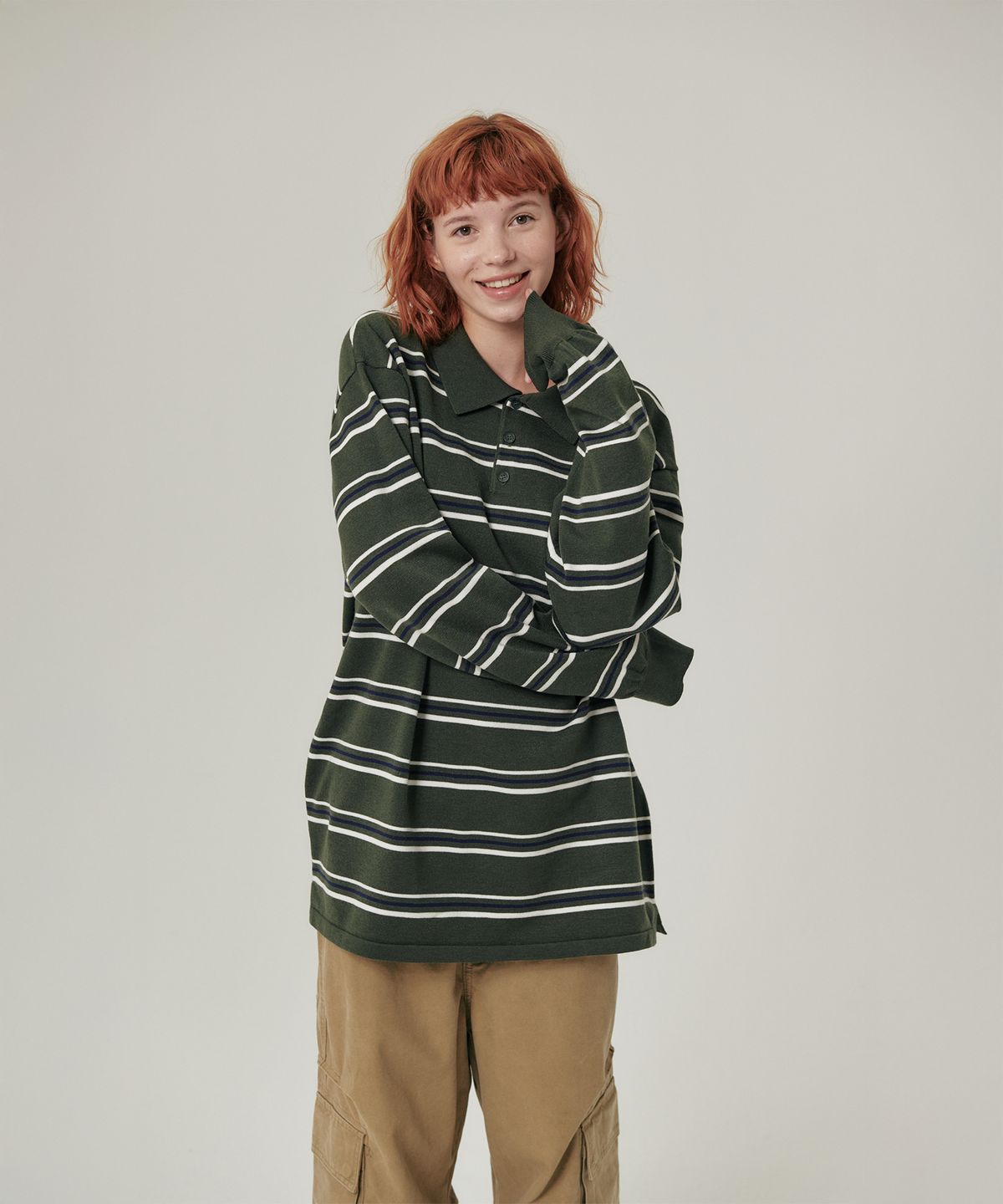 플랫웨이브 인 서울(FLATWAVE IN SEOUL) Oshen Stripe Pique Knit Khaki