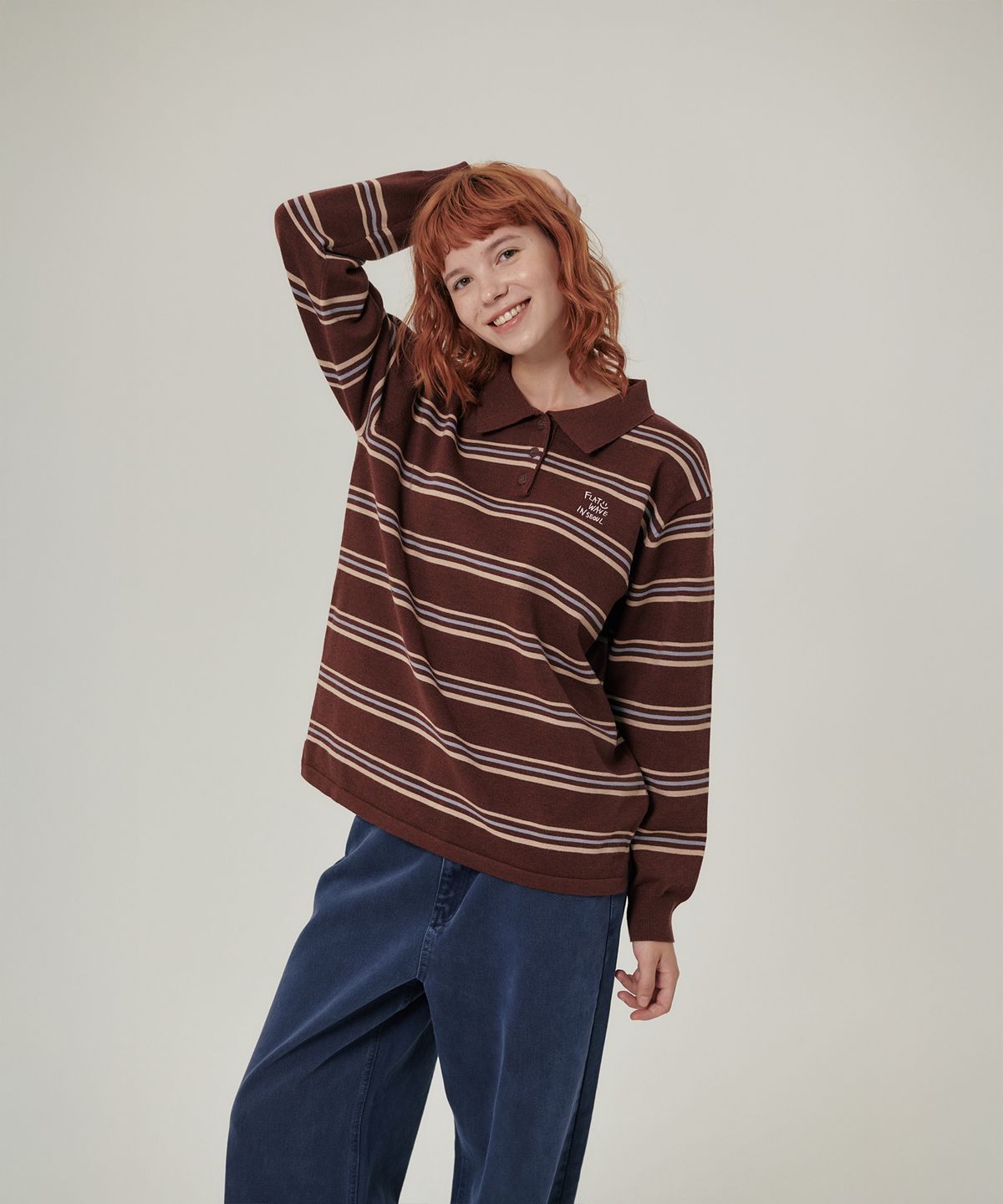 플랫웨이브 인 서울(FLATWAVE IN SEOUL) Oshen Stripe Pique Knit Brown