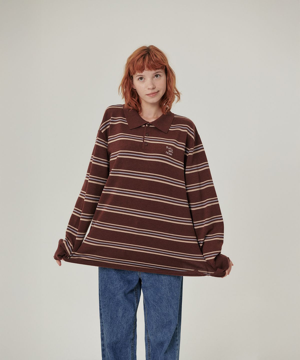플랫웨이브 인 서울(FLATWAVE IN SEOUL) Oshen Stripe Pique Knit Brown